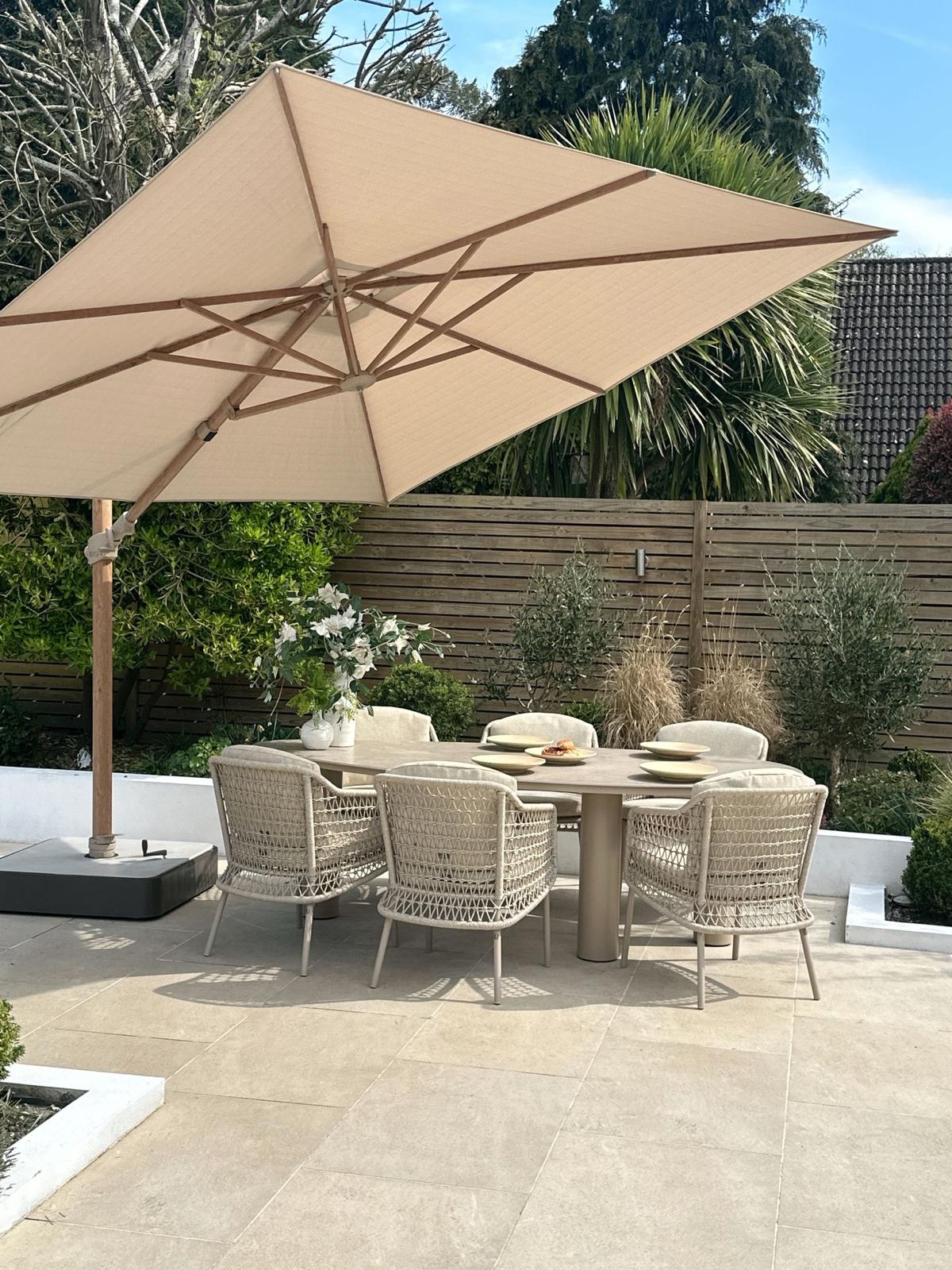 4 seasons global patio umbrella Four Courtyard 9 Foot Norwalk Market with Push Button Tilt, Steel Ribs and Aluminum Pole for Outdoor Space, Gray : Patio, Lawn & Garden offering a timeless and elegant aesthetic to your outdoor space Offset Patio Umbrella, Aluminum Pole,