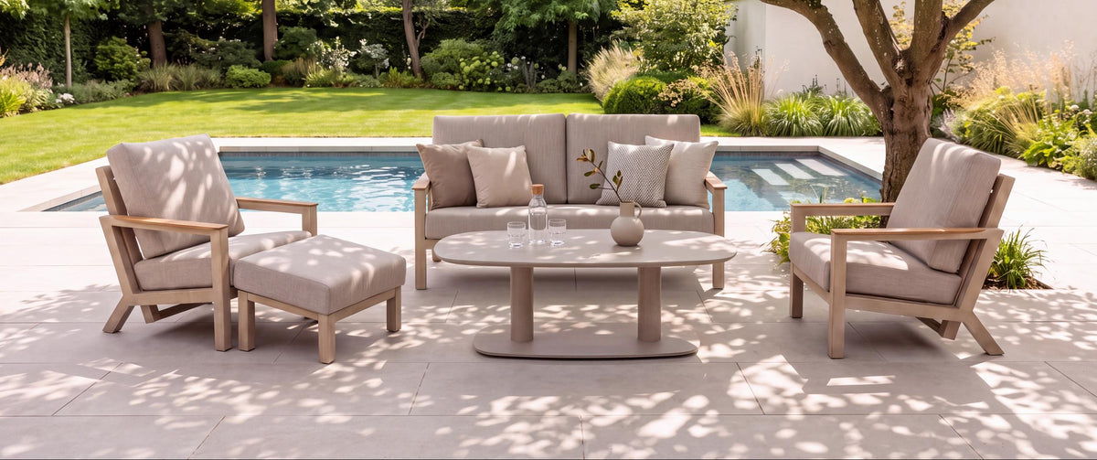 4 Seasons Outdoor Xara 5 Seat Lounge With Coffee Tables & Footstools