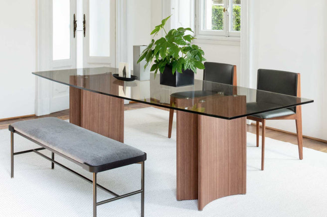 Porada Alan Glass Barrel & Rectangular Shaped Dining Table