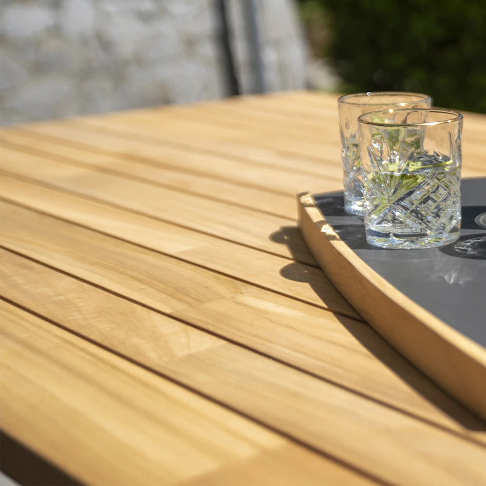 4 Seasons Outdoor Ambassador 240cm Dining Table With Natural Teak Top And Frost Grey Legs