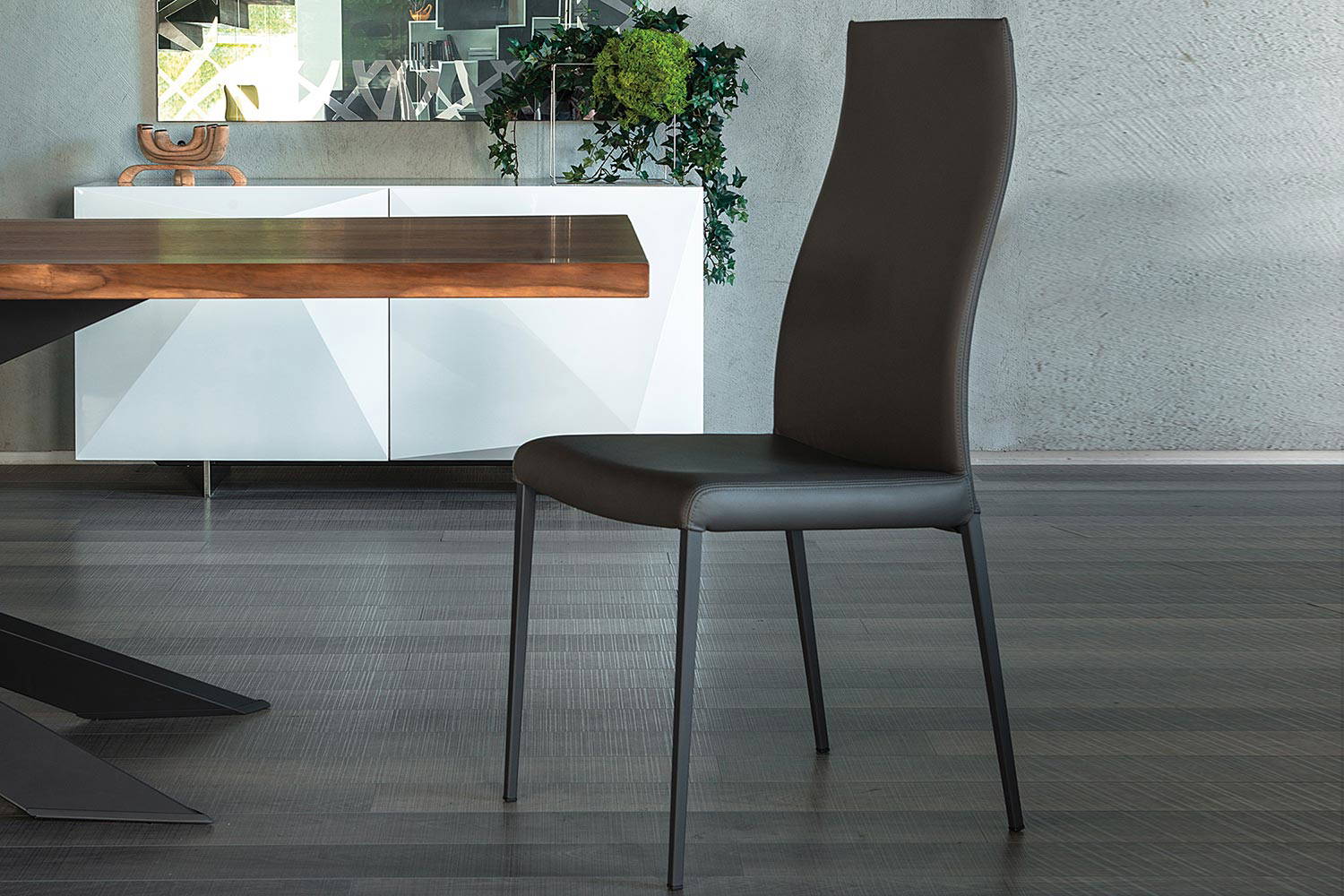 Cattelan Italia Anna High Back Dining Chair Fabric & Glove Soft Leather