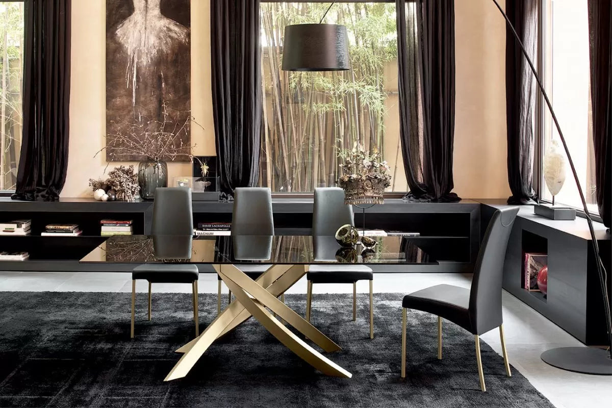 Artistico Fixed table with lacquered Metal frame and top in Glossy glass and Velvet matt anti-scratch lacquered glass