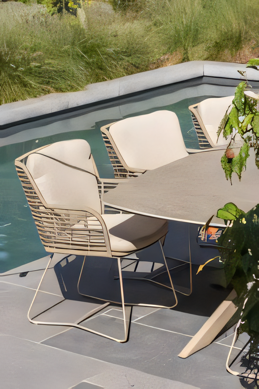 4 Seasons Outdoor Prado Barrel Shaped Ceramic Terre Dining Table 240 X 105 X 75 cm With Latte Legs