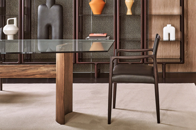 Porada Beam Wood Round & Barrel Shaped Dining Table