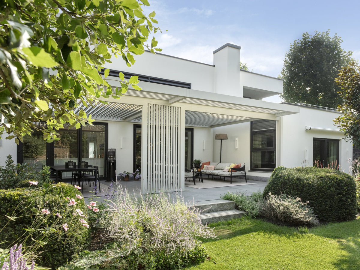 Bright Summer Terrace Umbris Pergola – overall project view