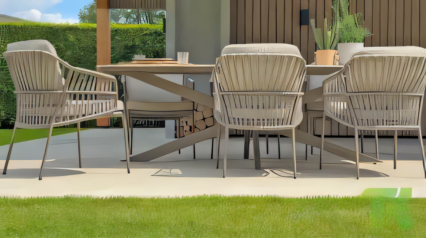 4 Seasons Outdoor Prado Barrel Shaped Ceramic Terre Dining Table 240 X 105 X 75 cm With Latte Legs
