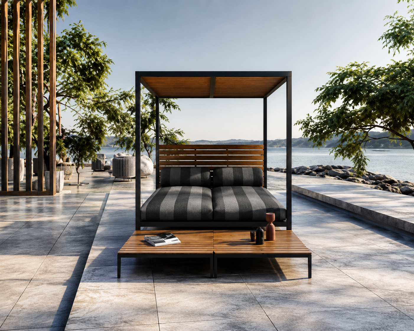 Gloster Grid Cabana with Teak Back & Roof