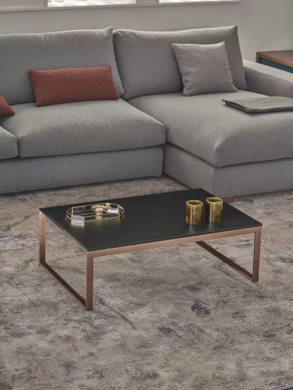 Hip Hop Coffee table with metal frame and top in Glossy glass and Velvet matt anti-scratch lacquered glass