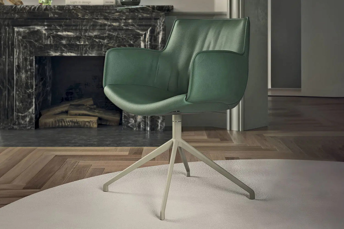 Cattelan Italia Rhonda Turn Swivel Dining Armchair – Synthetic Leather & Micro Nubuk