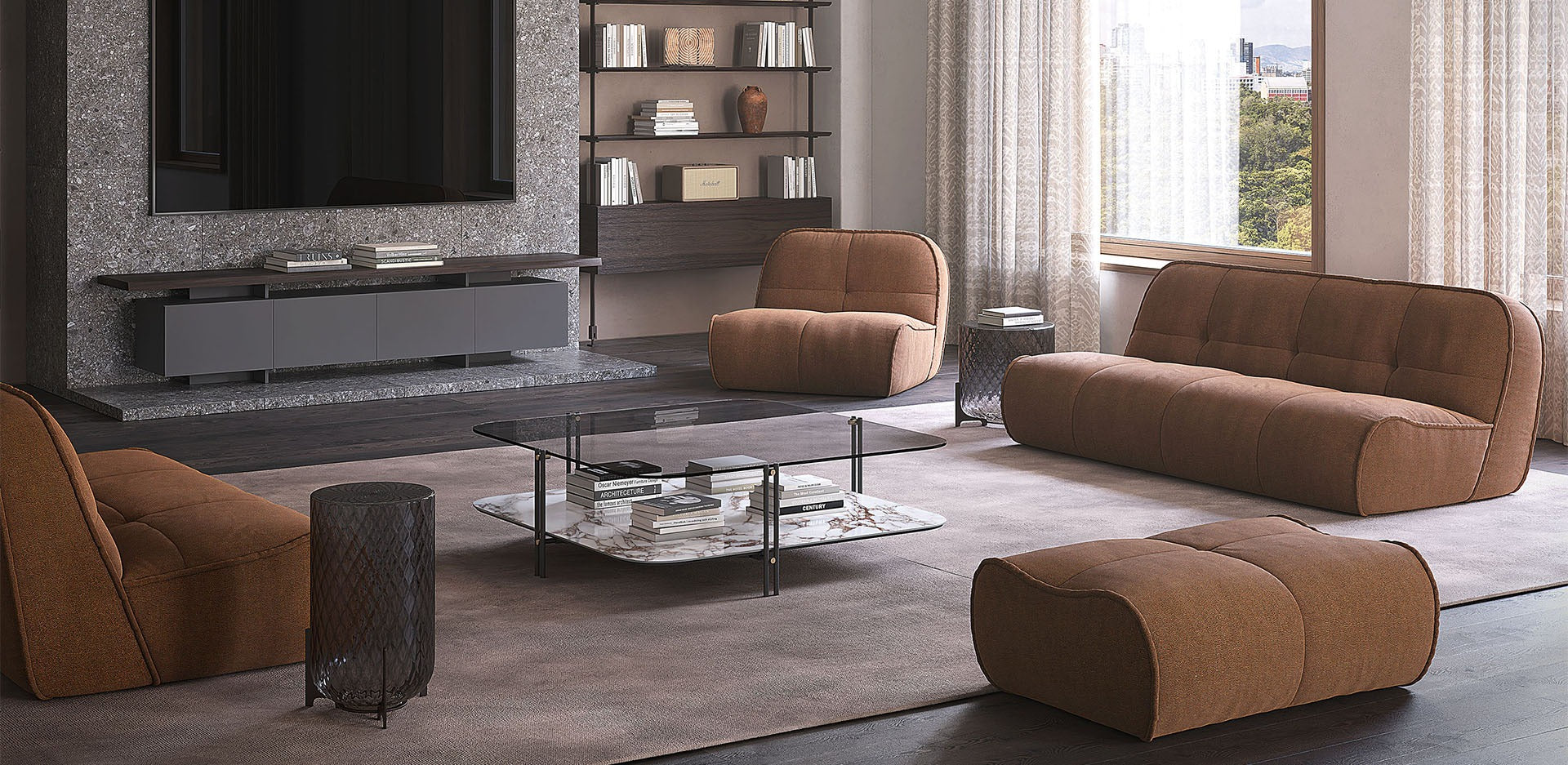 Cattelan Italia Spencer Designer Sofa Armchair and Pouf