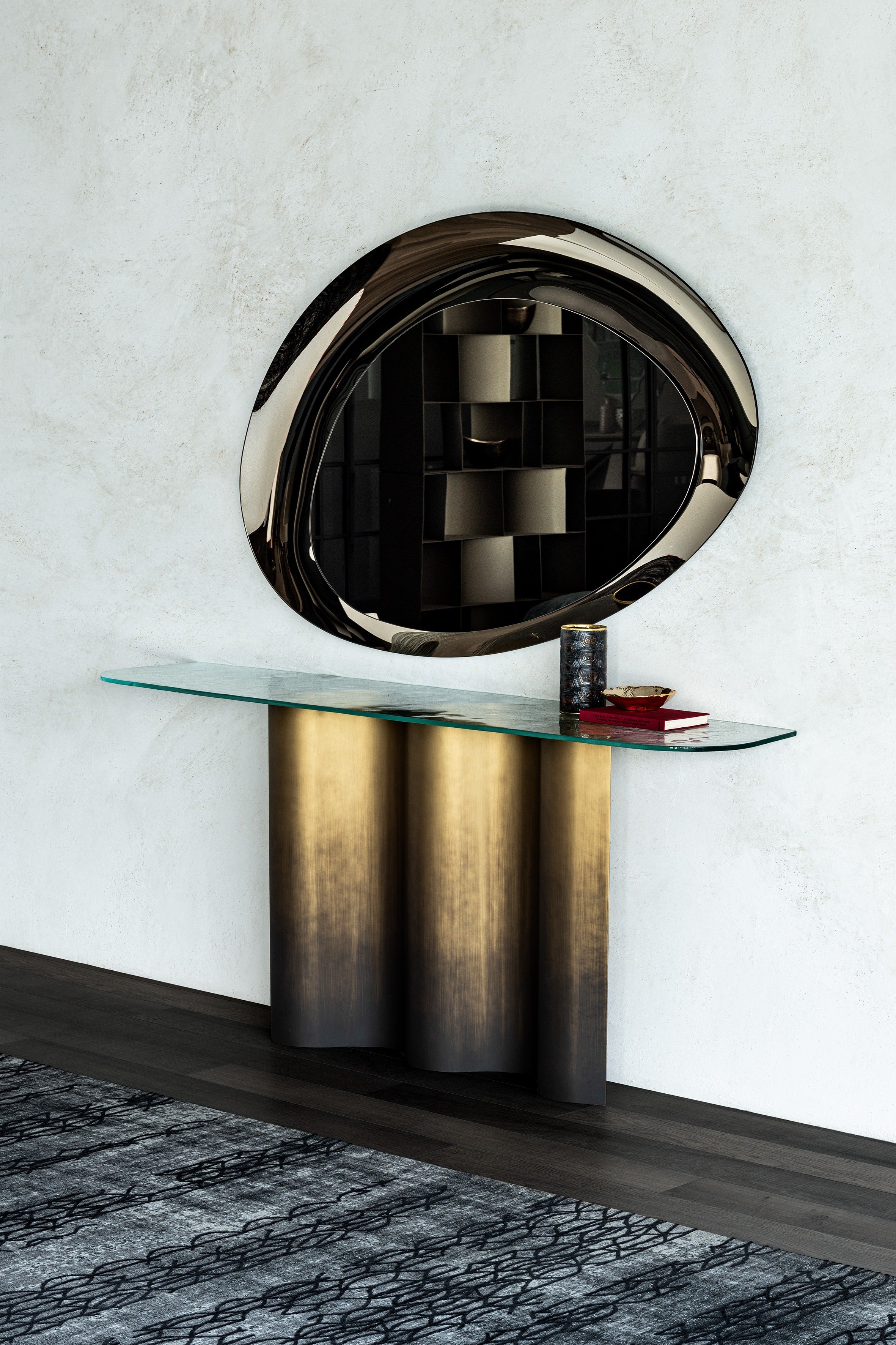 Cattelan Italia Nettuno Console With Oxybrass and Oxygrey Base