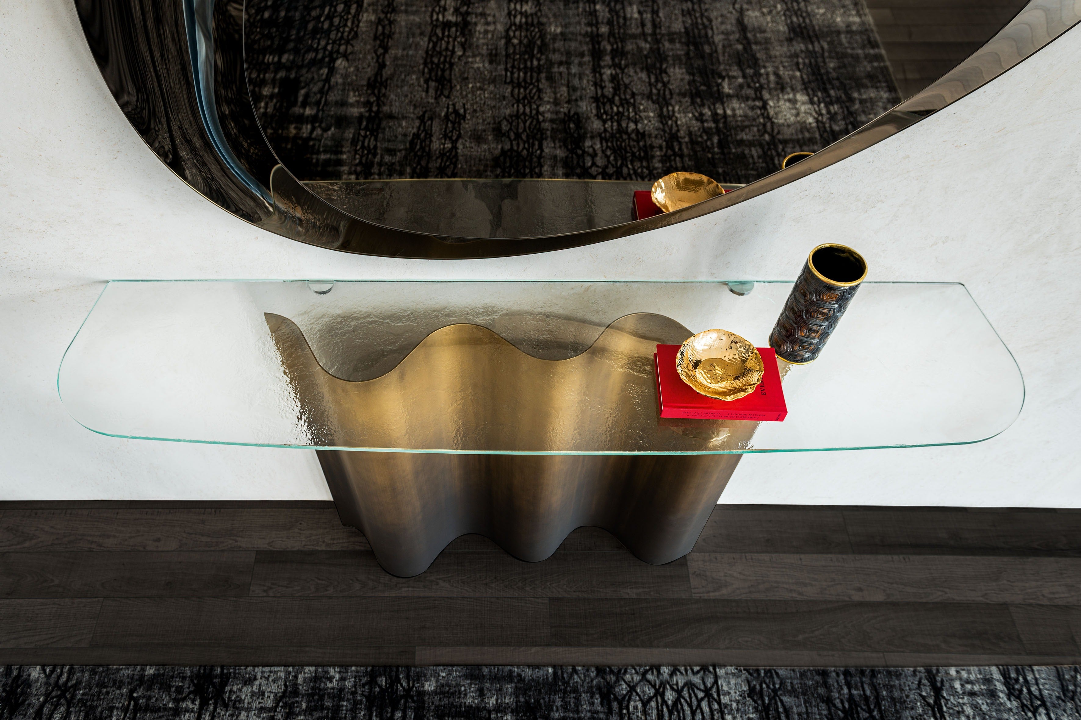 Cattelan Italia Nettuno Console With Oxybrass and Oxygrey Base