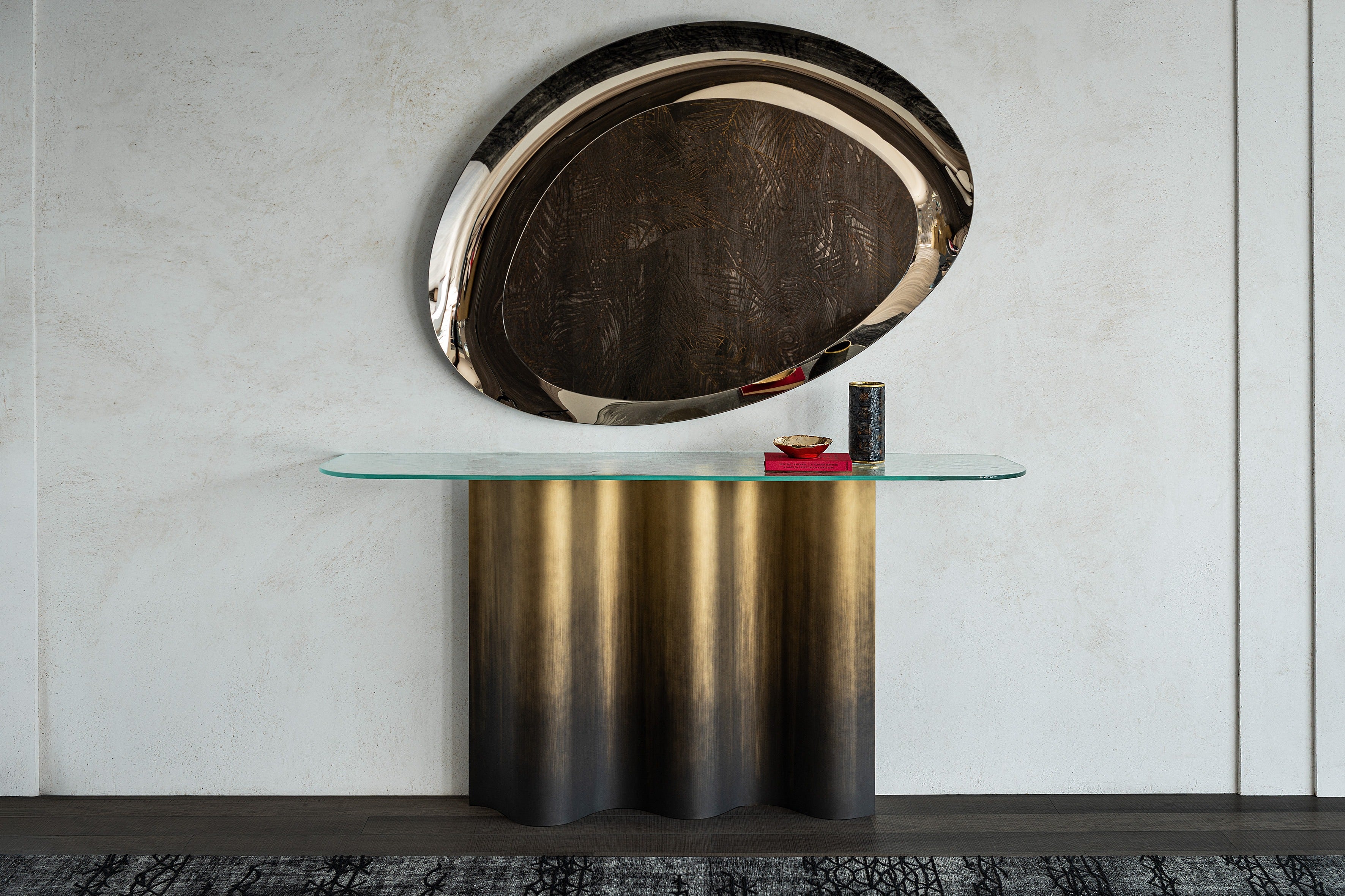 Cattelan Italia Nettuno Console With Oxybrass and Oxygrey Base