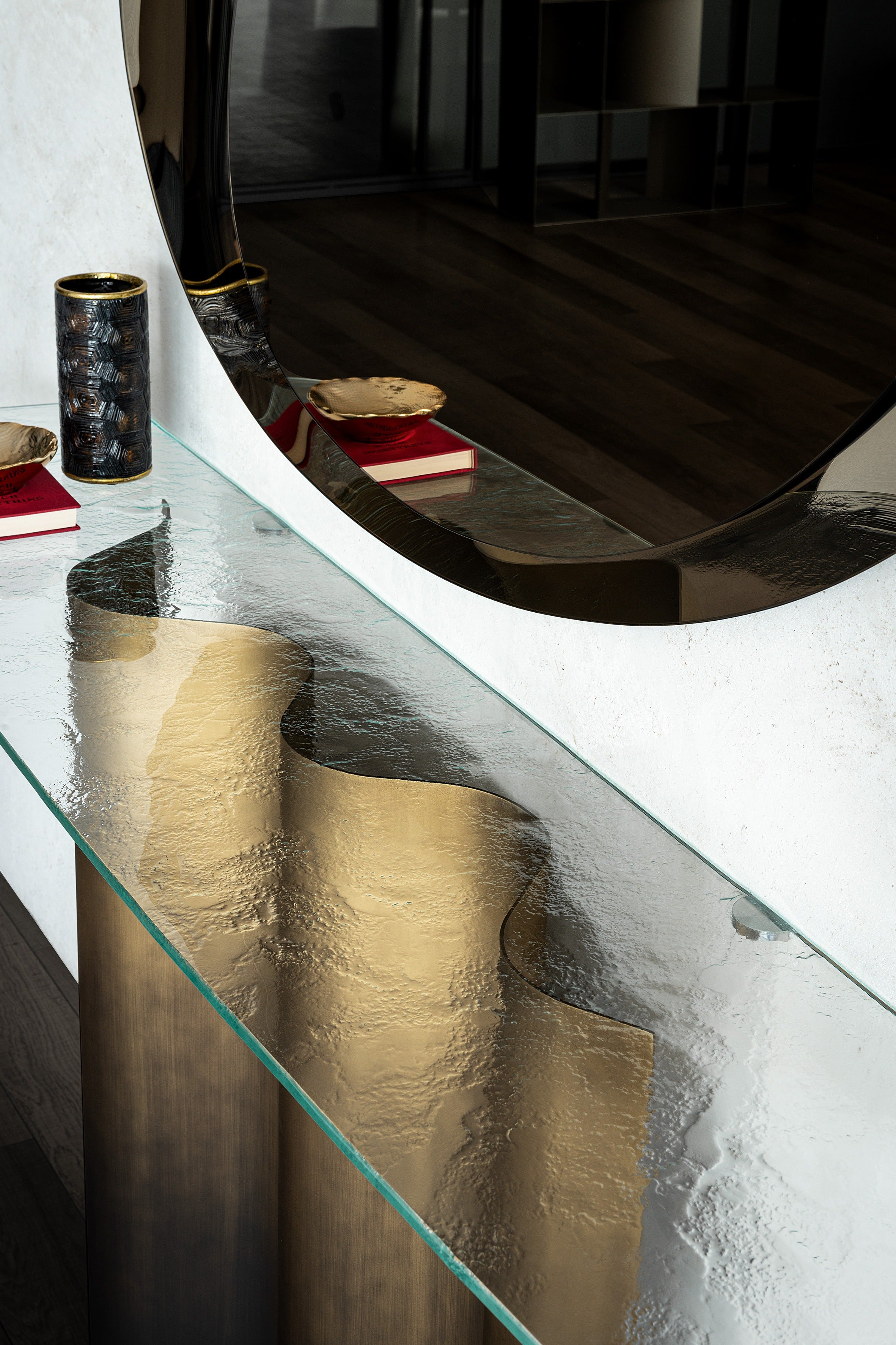 Cattelan Italia Nettuno Console With Oxybrass and Oxygrey Base