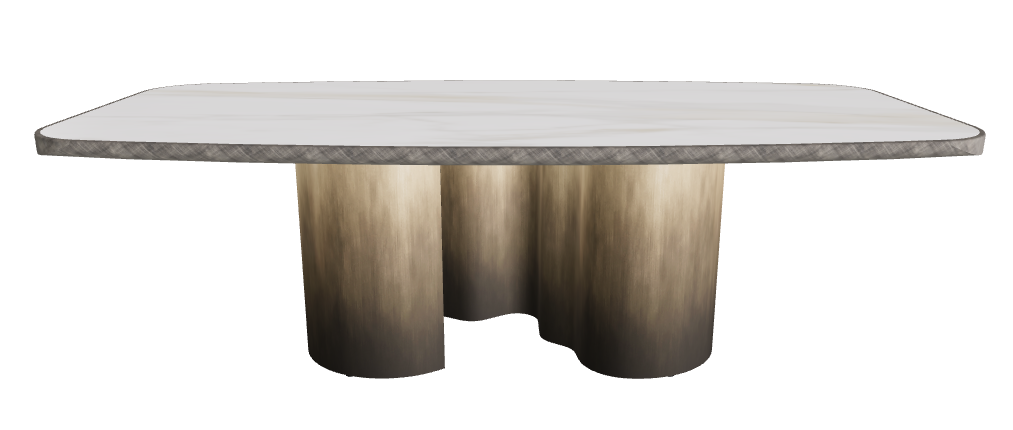 240x120x75h Barrel Shaped_Matt Golden Calacatta_Oxy Brass_Brushed Grey