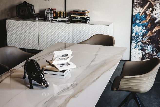 Cattelan Italia Premier Keramik Drive Rectangular & Barrel Shaped Extendable Dining Table 200-294