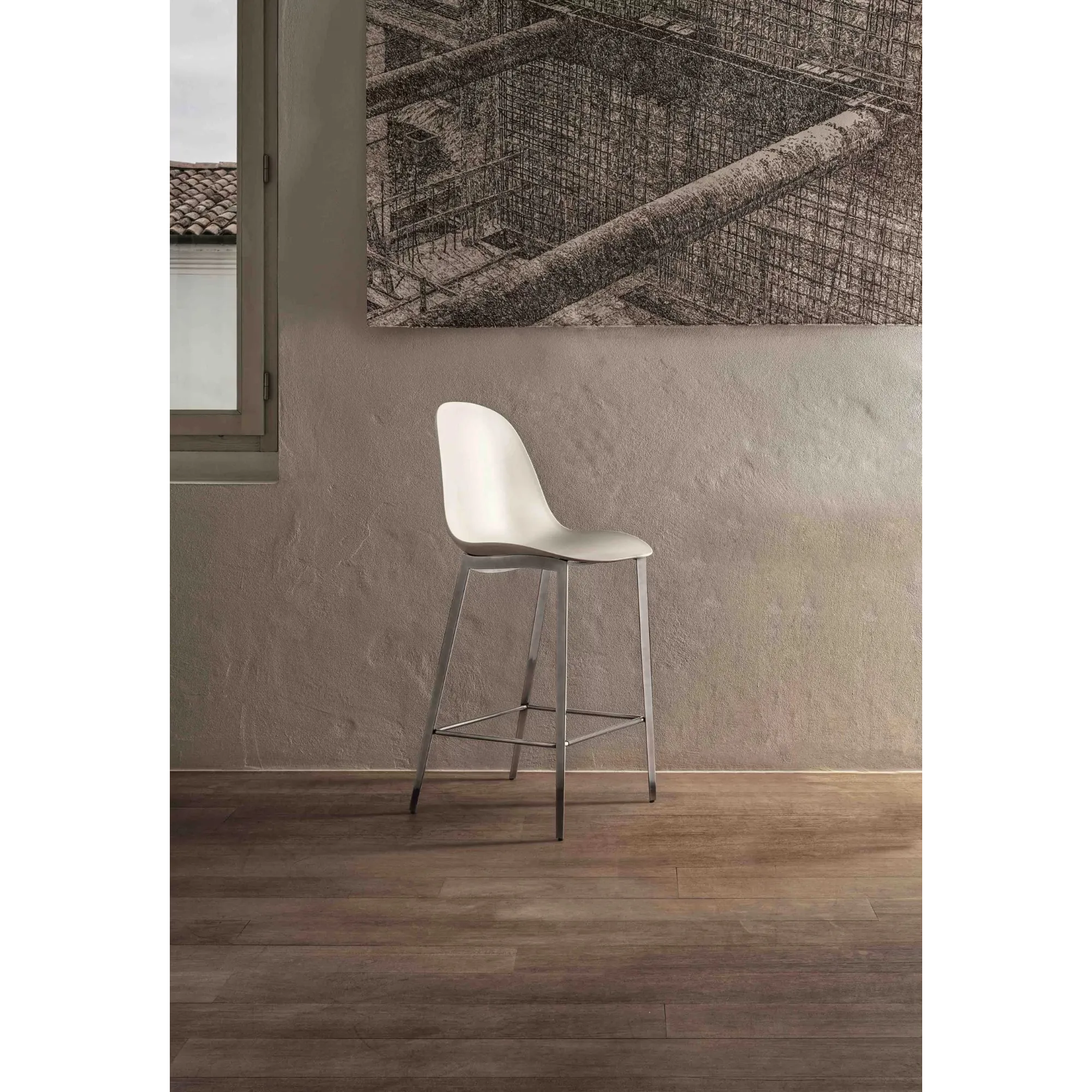 Mood Footstool High Barstool With Lacquered Metal Frame