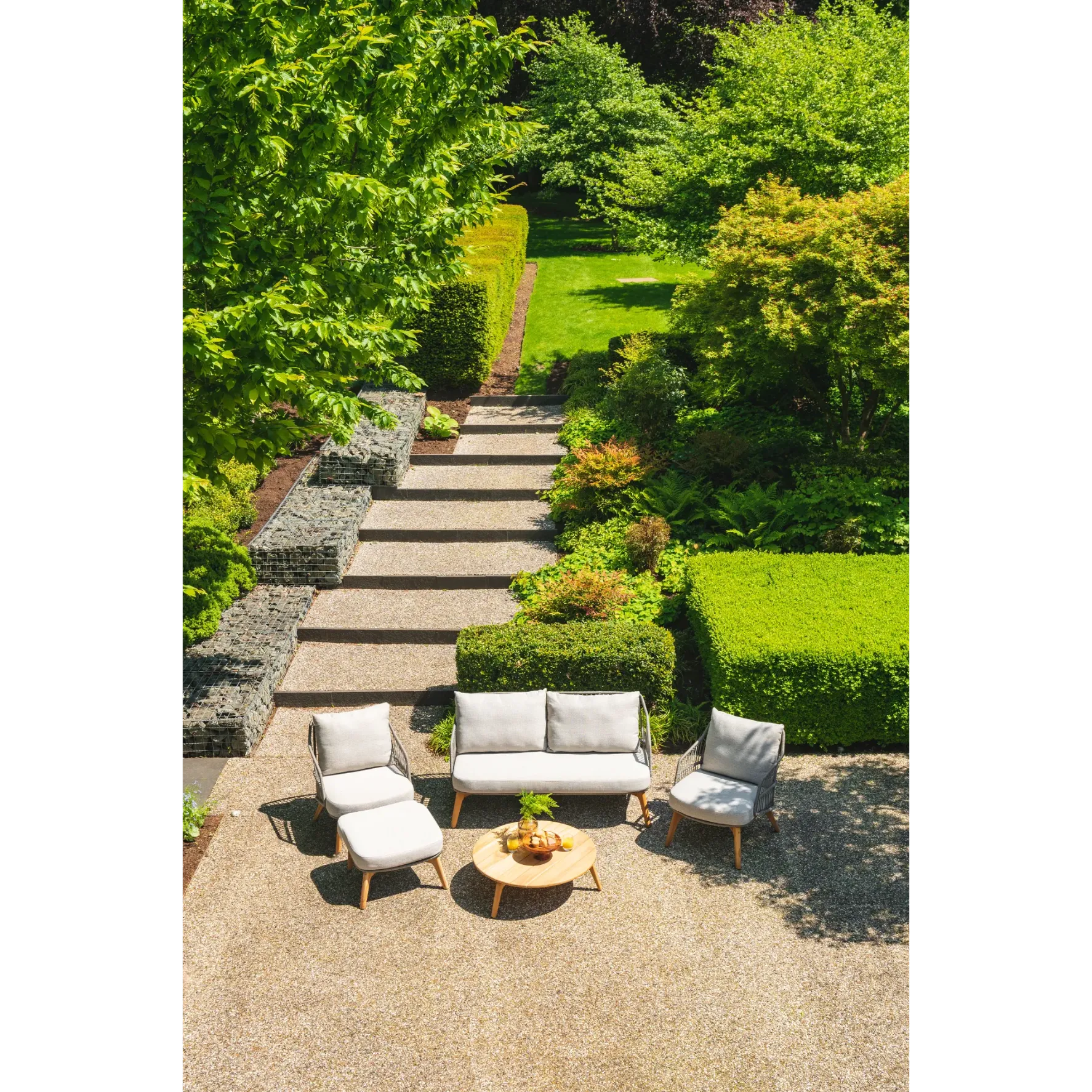 4 Seasons Outdoor Ancora Footstool Teak Silver Grey With Cushion