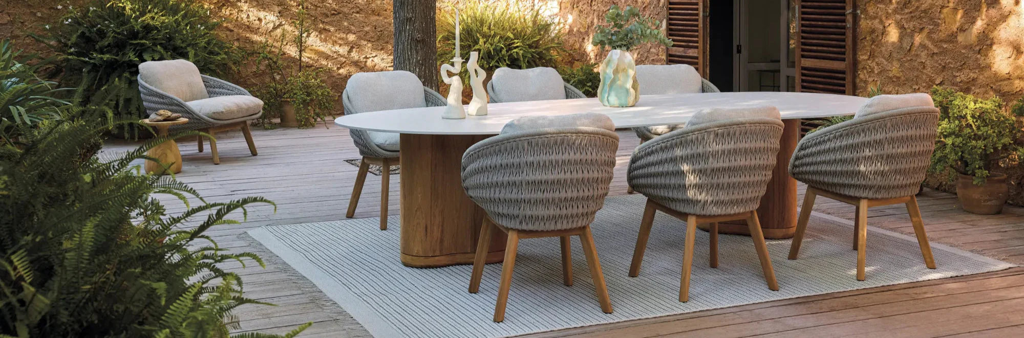 Manutti Ogado Organic Dining Table with 73 cm Height and Ceramic Table Top