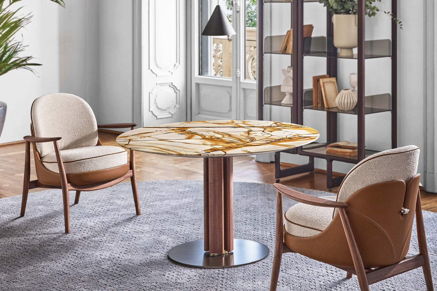 Porada Quadrifoglio Marble Round Dining Table – Single Base