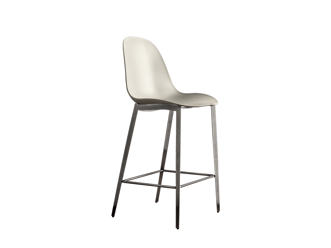 Mood Footstool Low barstool with lacquered metal frame round section and shell in polypropylene
