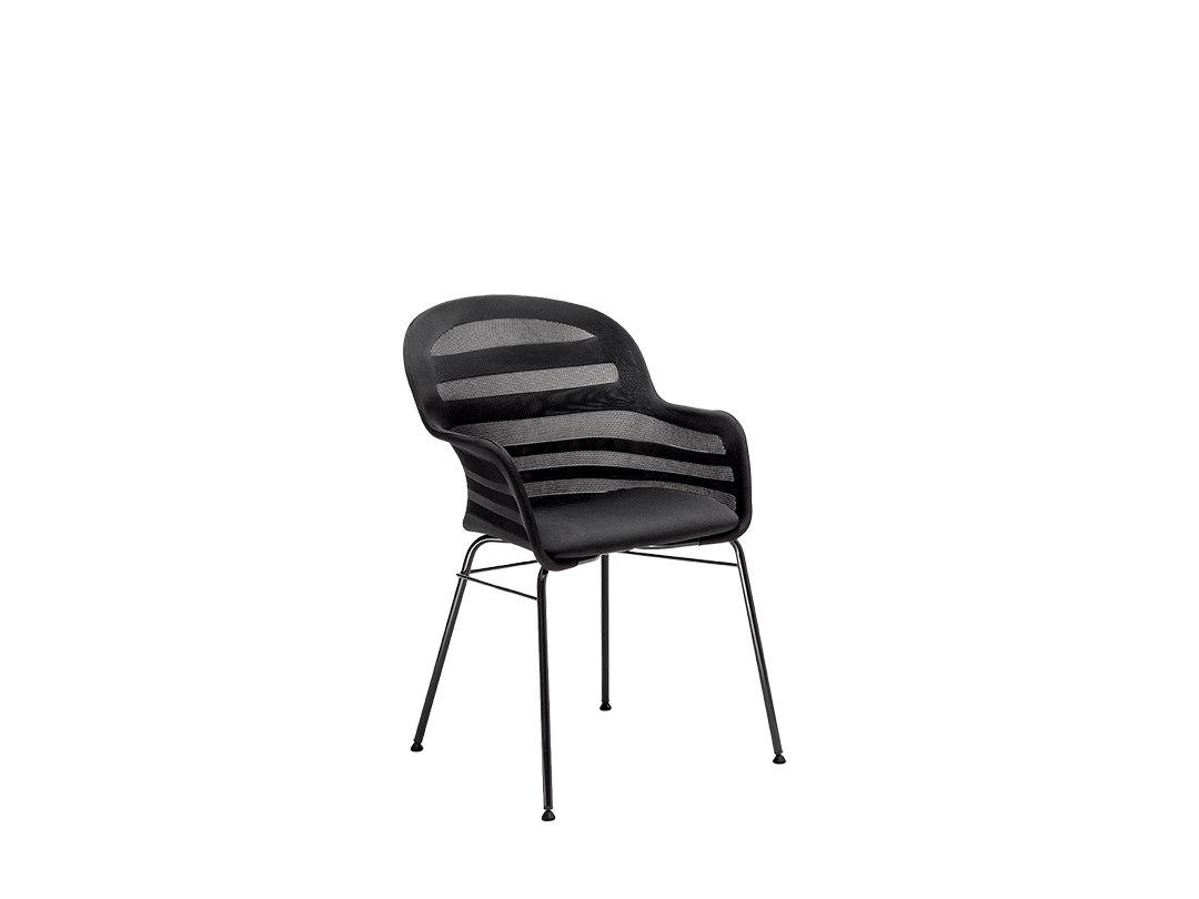 Suri Chair with arms in lacquered metal frame