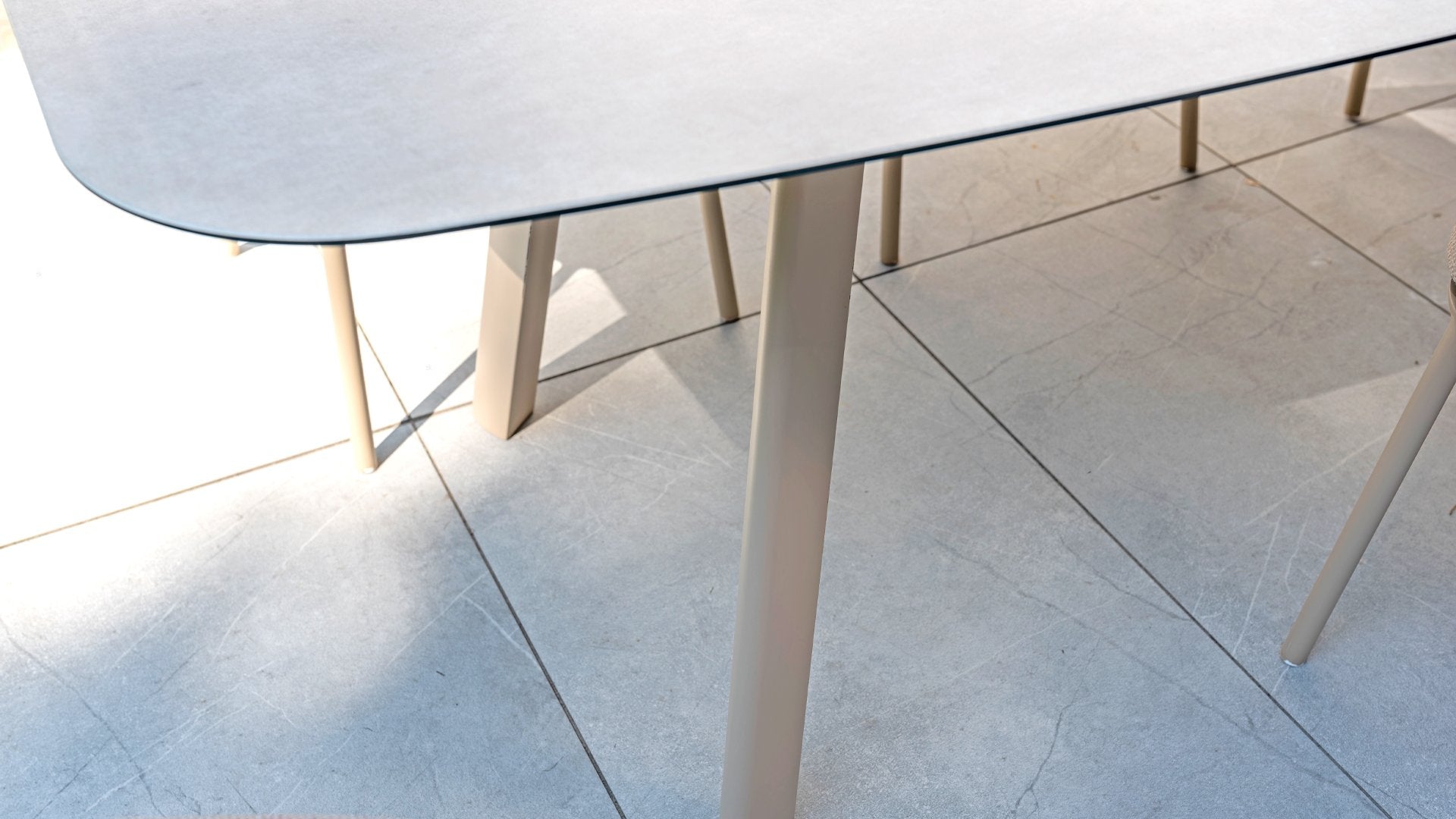 4 Seasons Outdoor Eva 6 Seat with Manolo 240cm Barrel Ceramic Dining Table