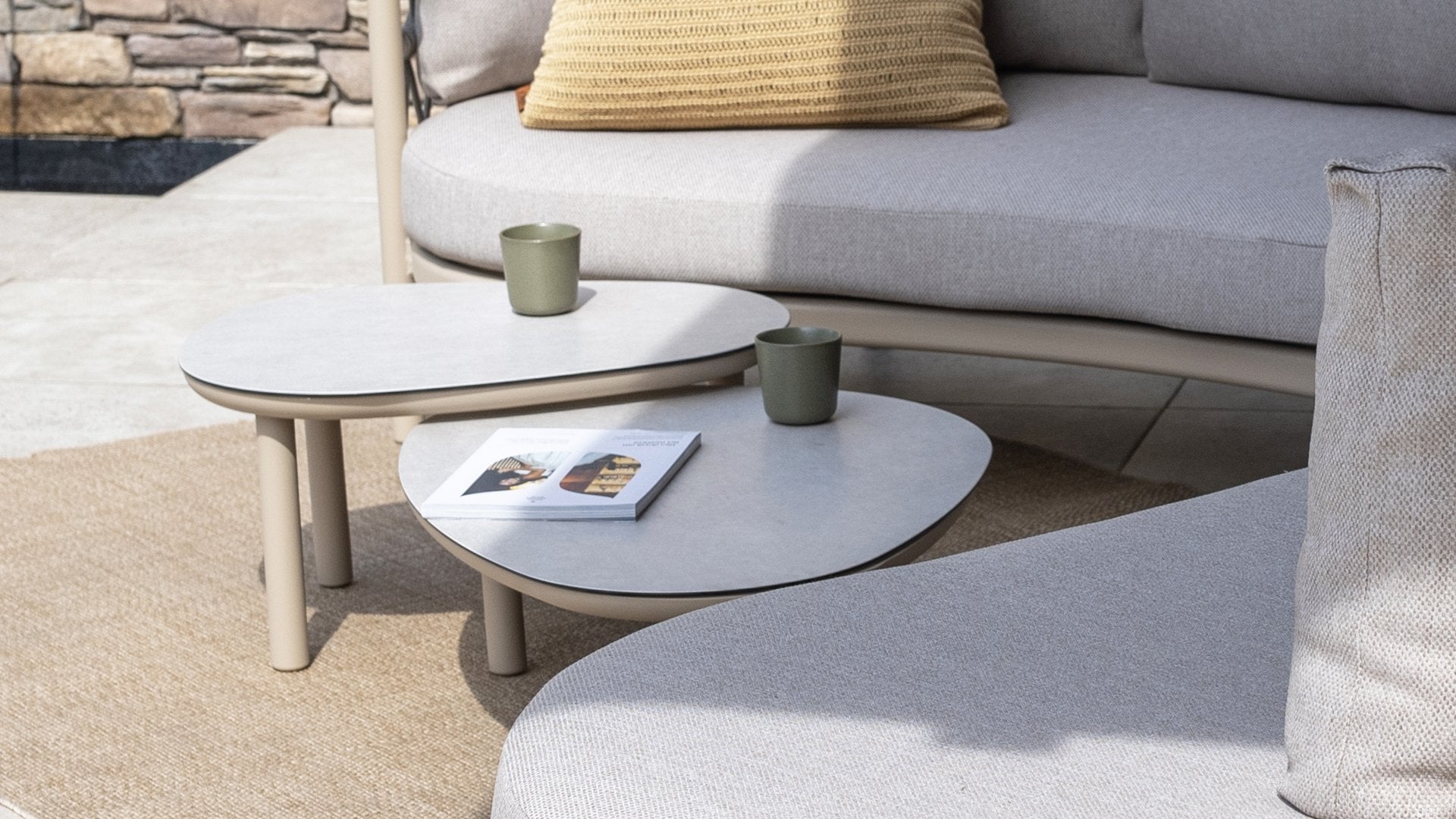 4 Seasons Outdoor Monroe coffee table set of 2 latte 65x32h and 80x27h