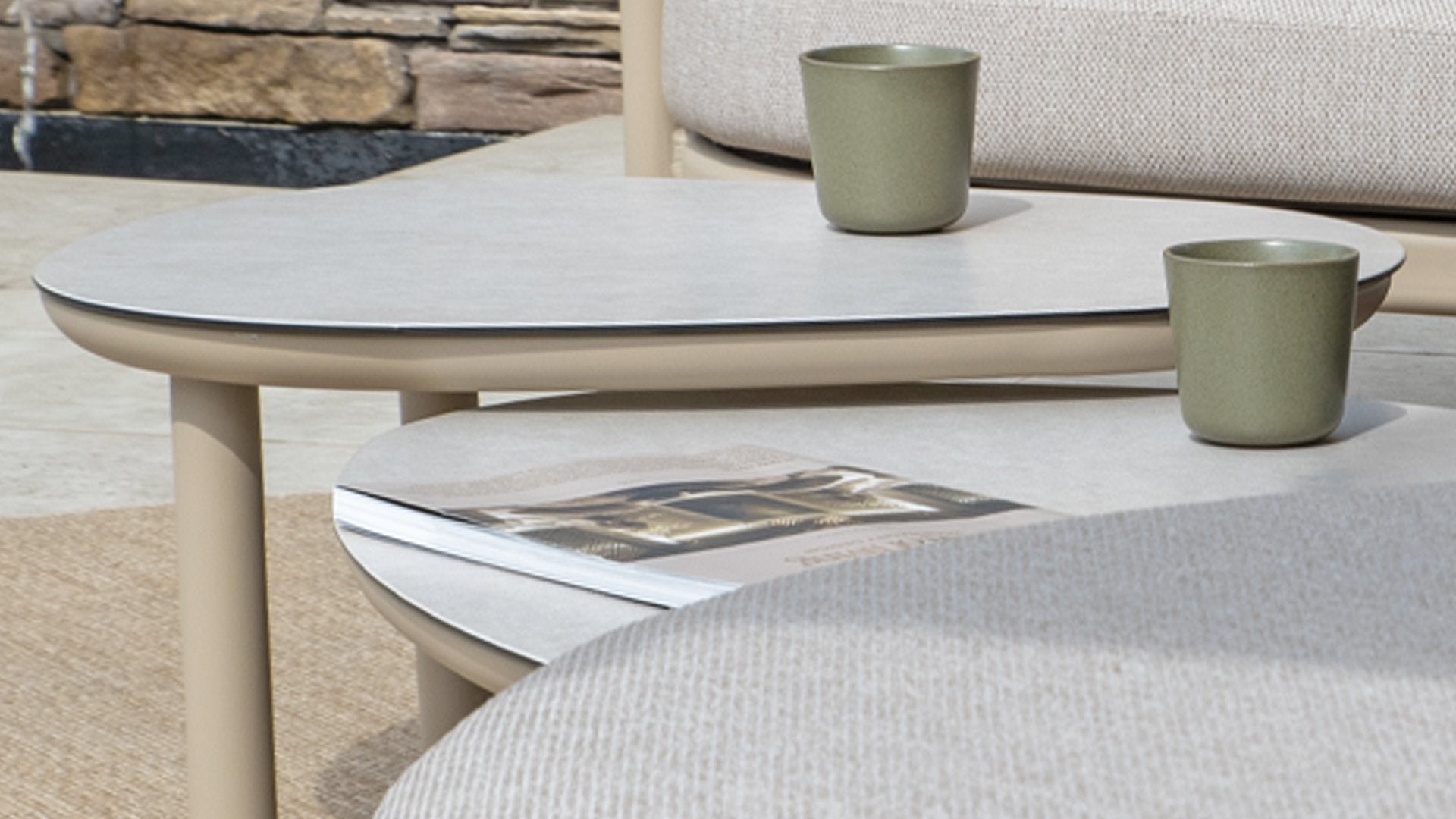 4 Seasons Outdoor Monroe coffee table set of 2 latte 65x32h and 80x27h