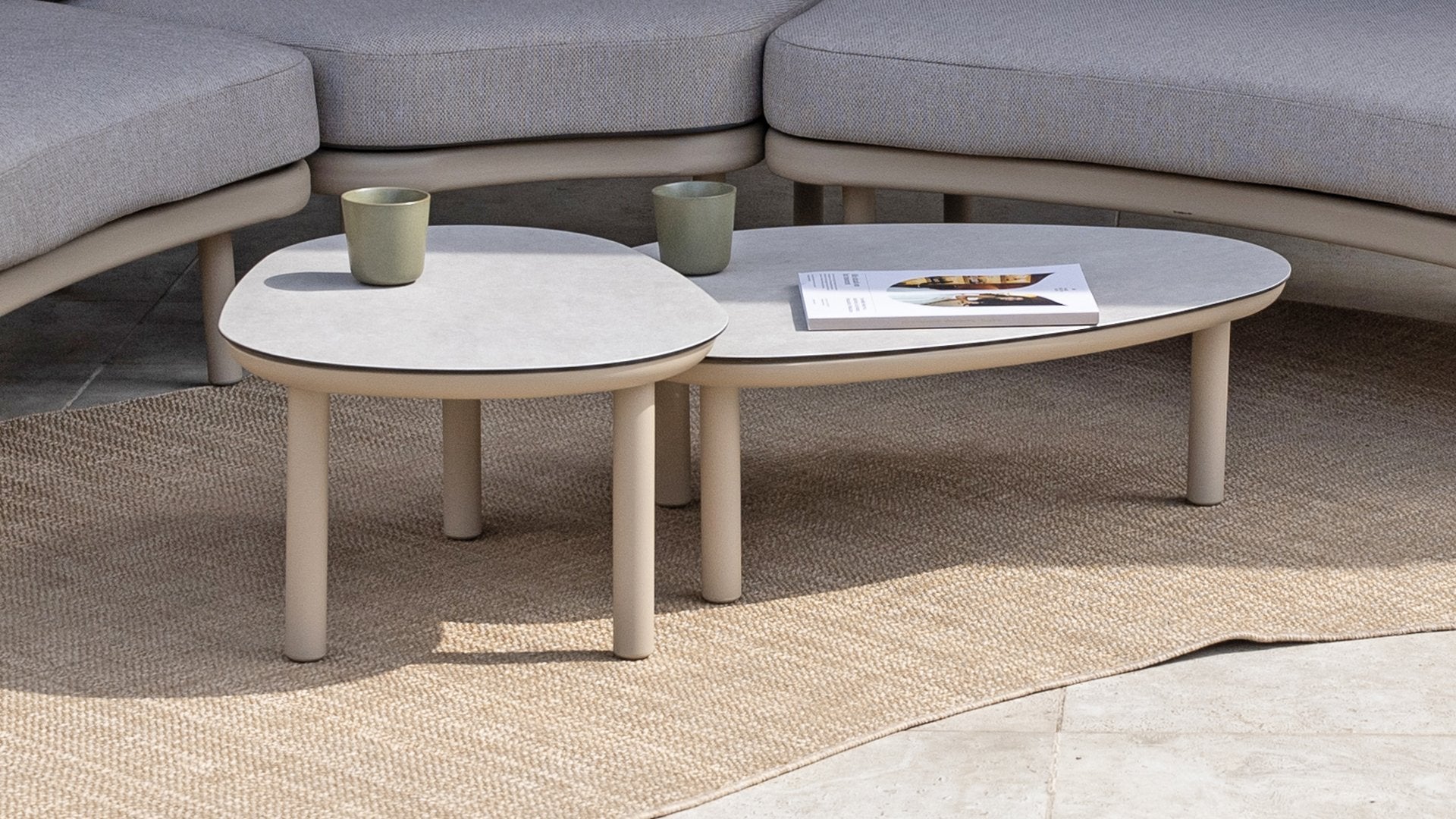 4 Seasons Outdoor Monroe coffee table set of 2 latte 65x32h and 80x27h
