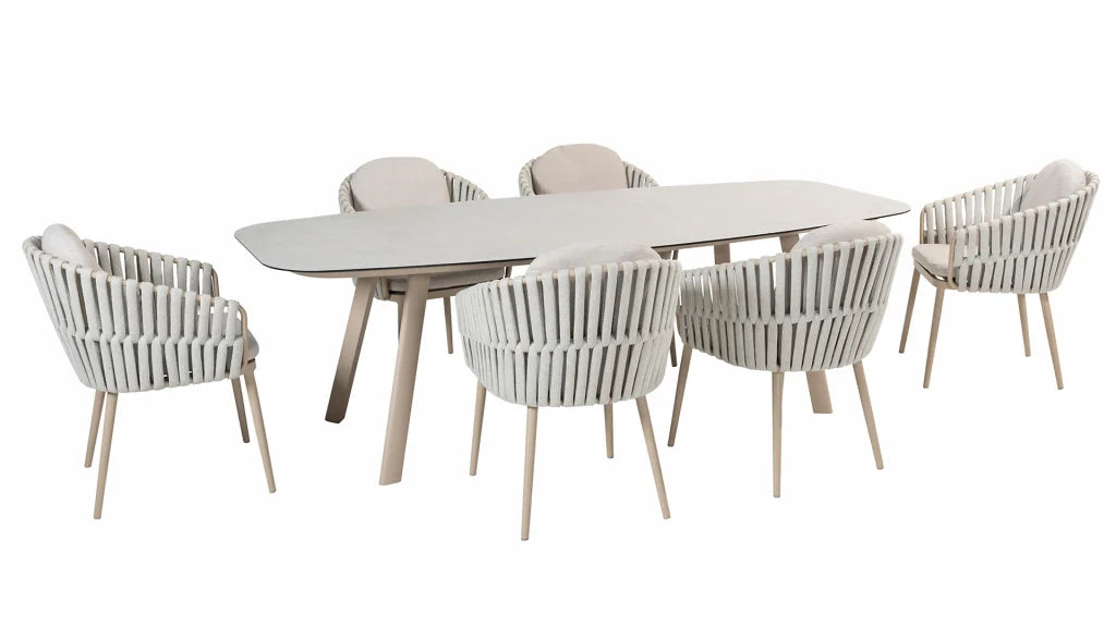 4 Seasons Outdoor Eva 6 Seat with Manolo 240cm Barrel Ceramic Dining Table