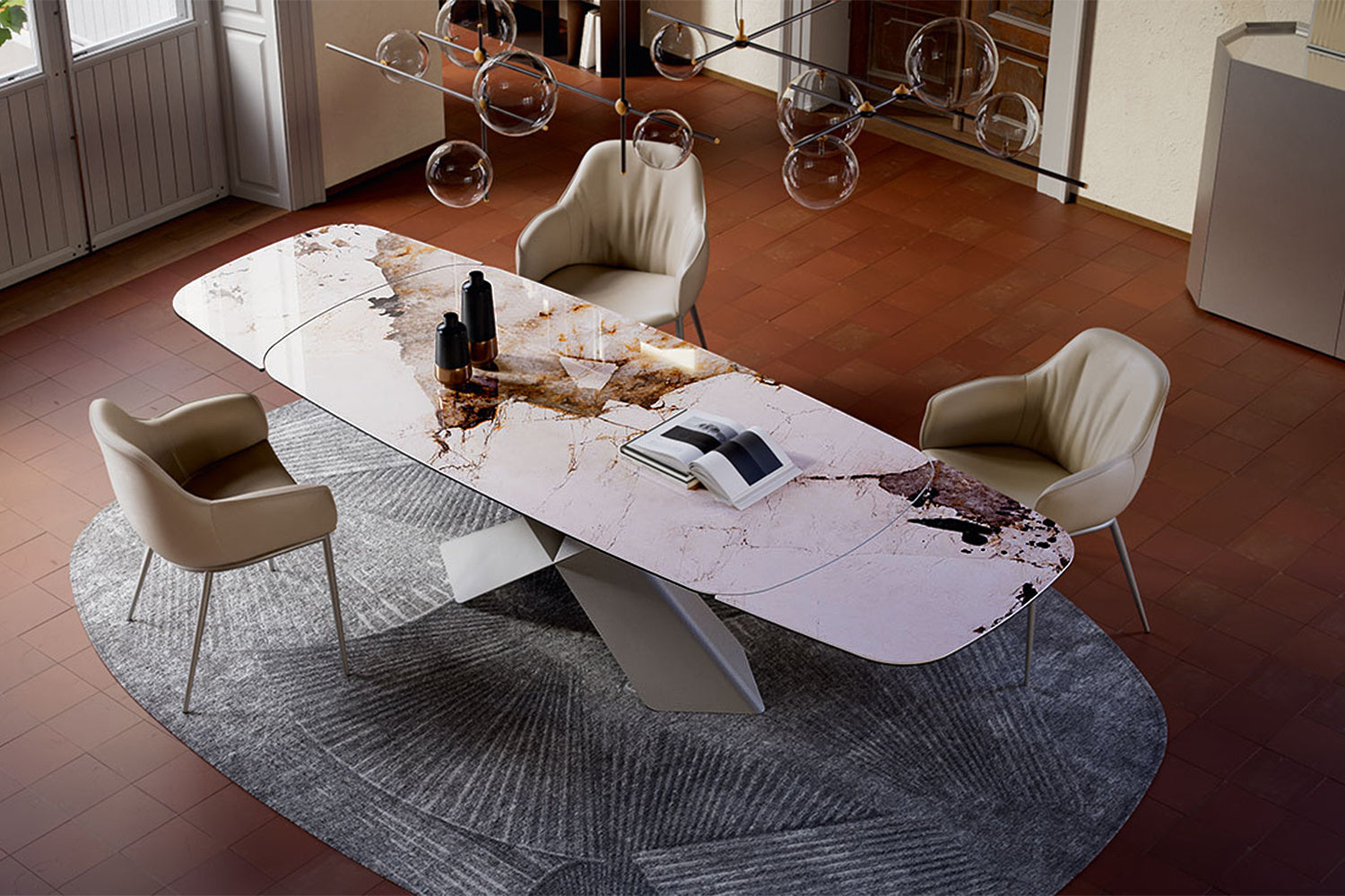 Cattelan Italia Tyron Keramik Drive Barrel-Shaped Extendible Dining Table – 200→294x100x75h