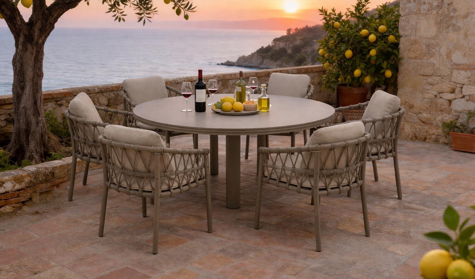4 Seasons Outdoor Piacenza 160cm Donato Dining Set with 6 Piacenza Dining Chairs & Lazy Susan - Special Offer