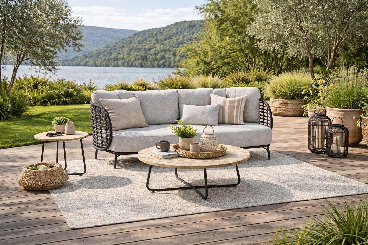 4 Seasons Outdoor Fabrice Sofa with Axel Tables
