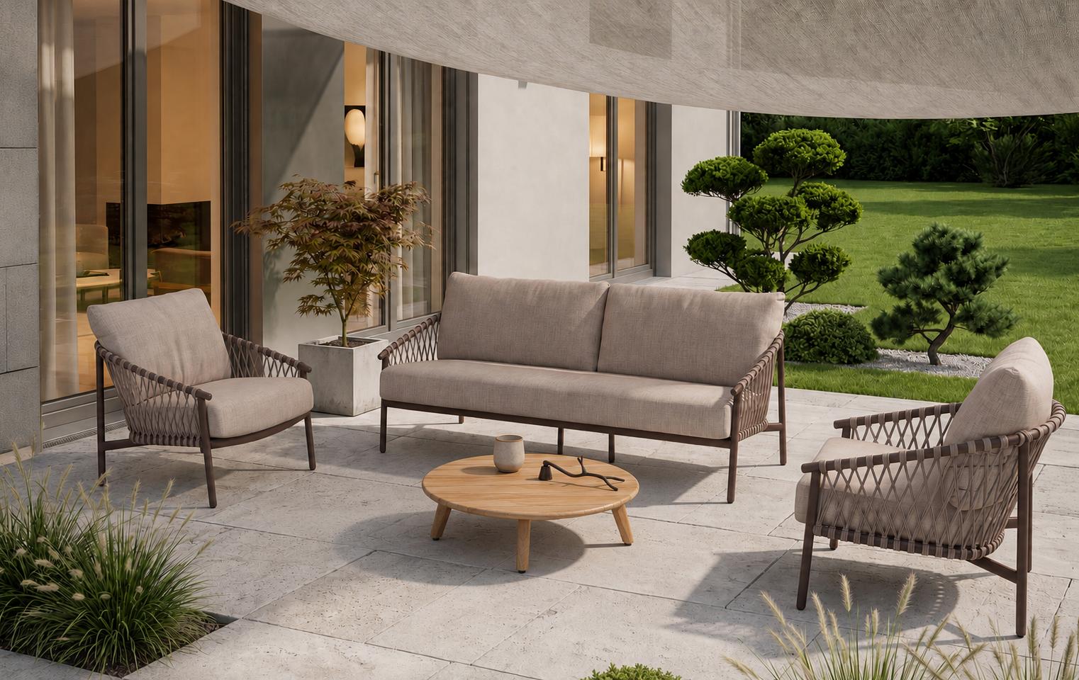 4 Seasons Outdoor Allora 5 Seat Lounge Set with Zucca 90cm Teak Coffee Table