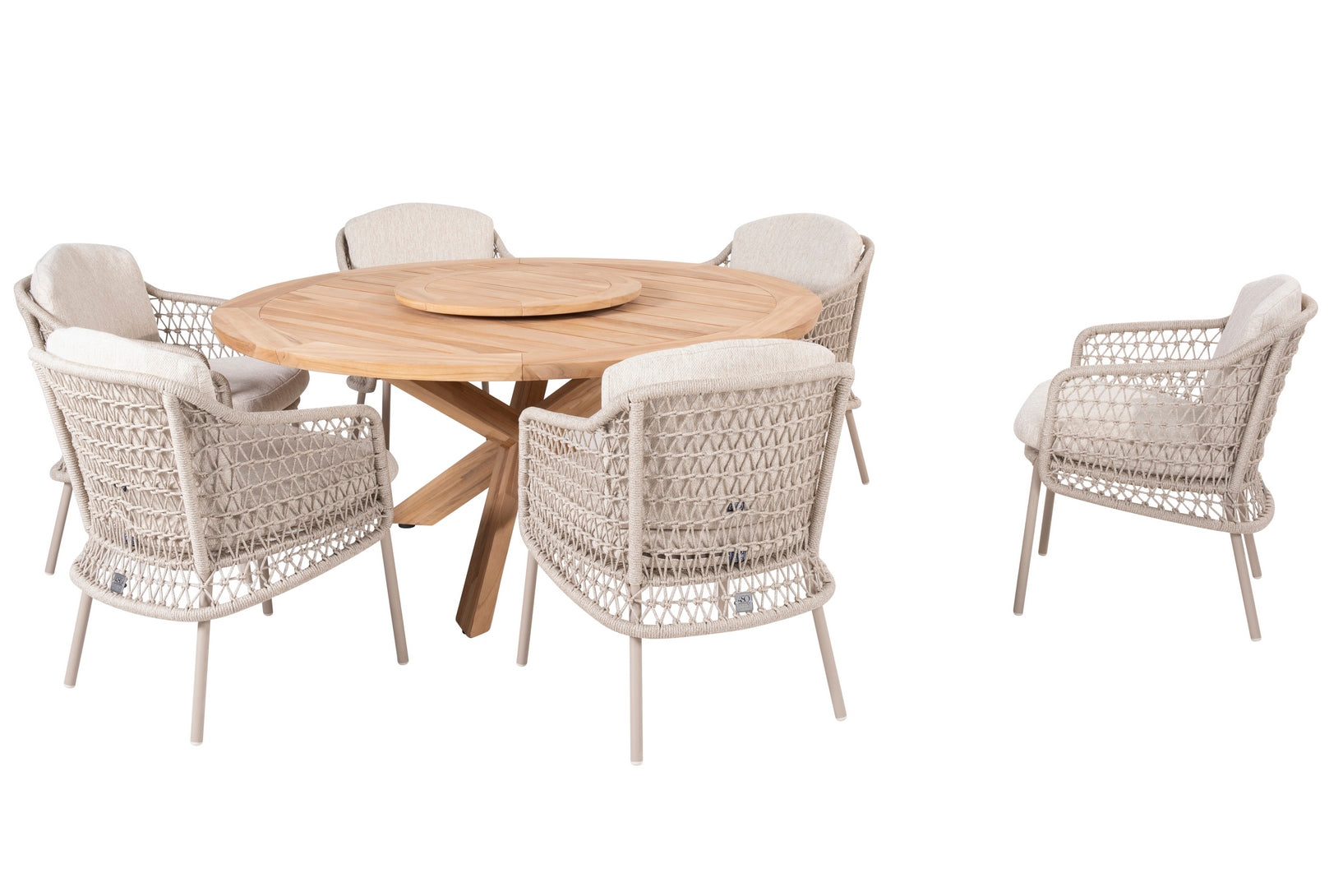 4 Seasons Outdoor Puccini 6 Seat Dining Round With Prado Table And Lazy Susan