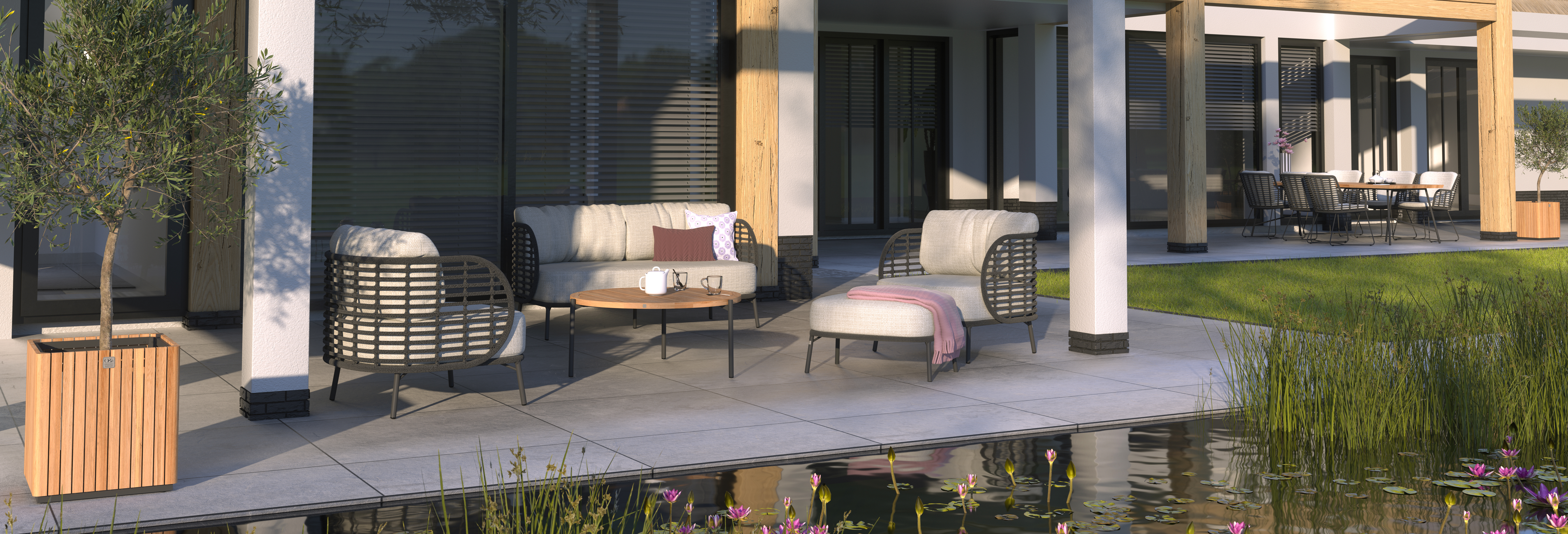 4 Seasons Outdoor Fabrice Lounge Set With Footstool And Yoga Coffee Table Set