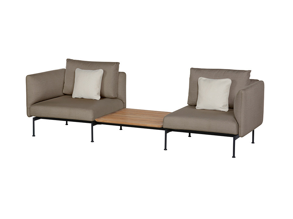 Layout Deep Seating Companion Set - High Arms two 1LYMB1 with high arms and bridging table 2LYB08