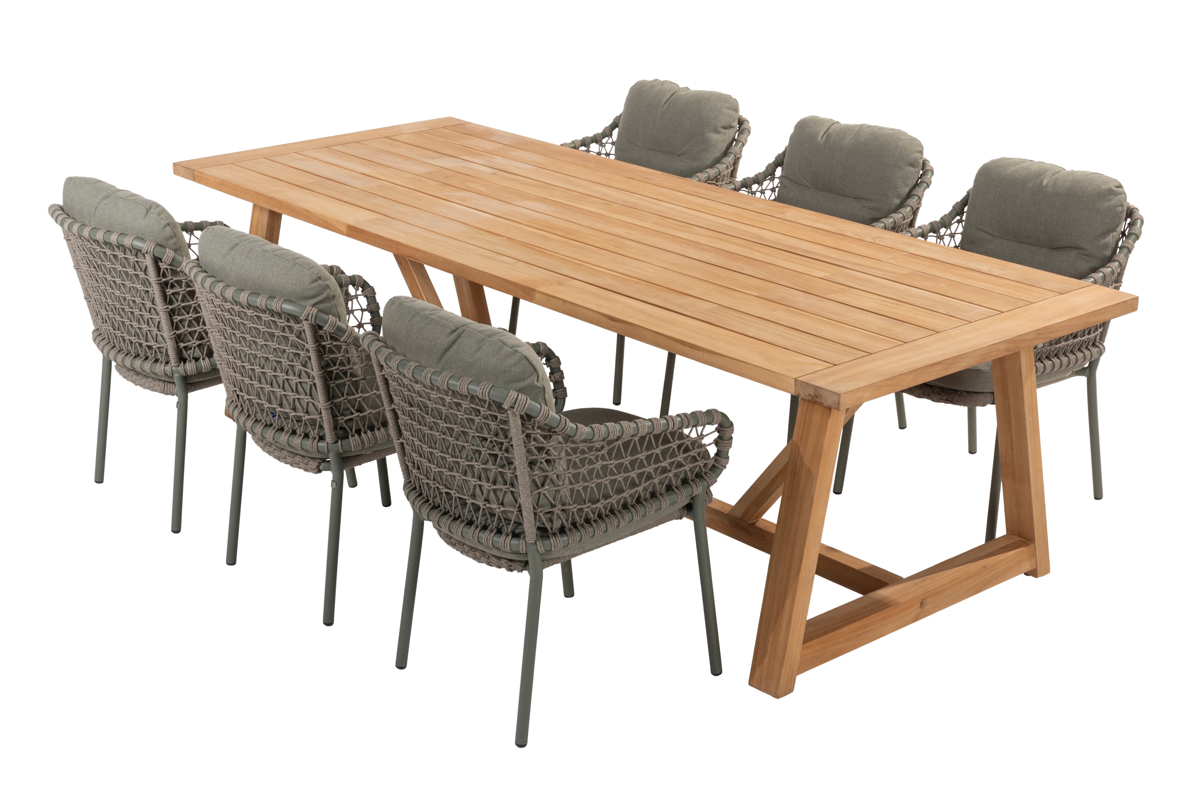 4 Seasons Outdoor Jura dining set Olive with Noah Natural Teak table 260x100 cm