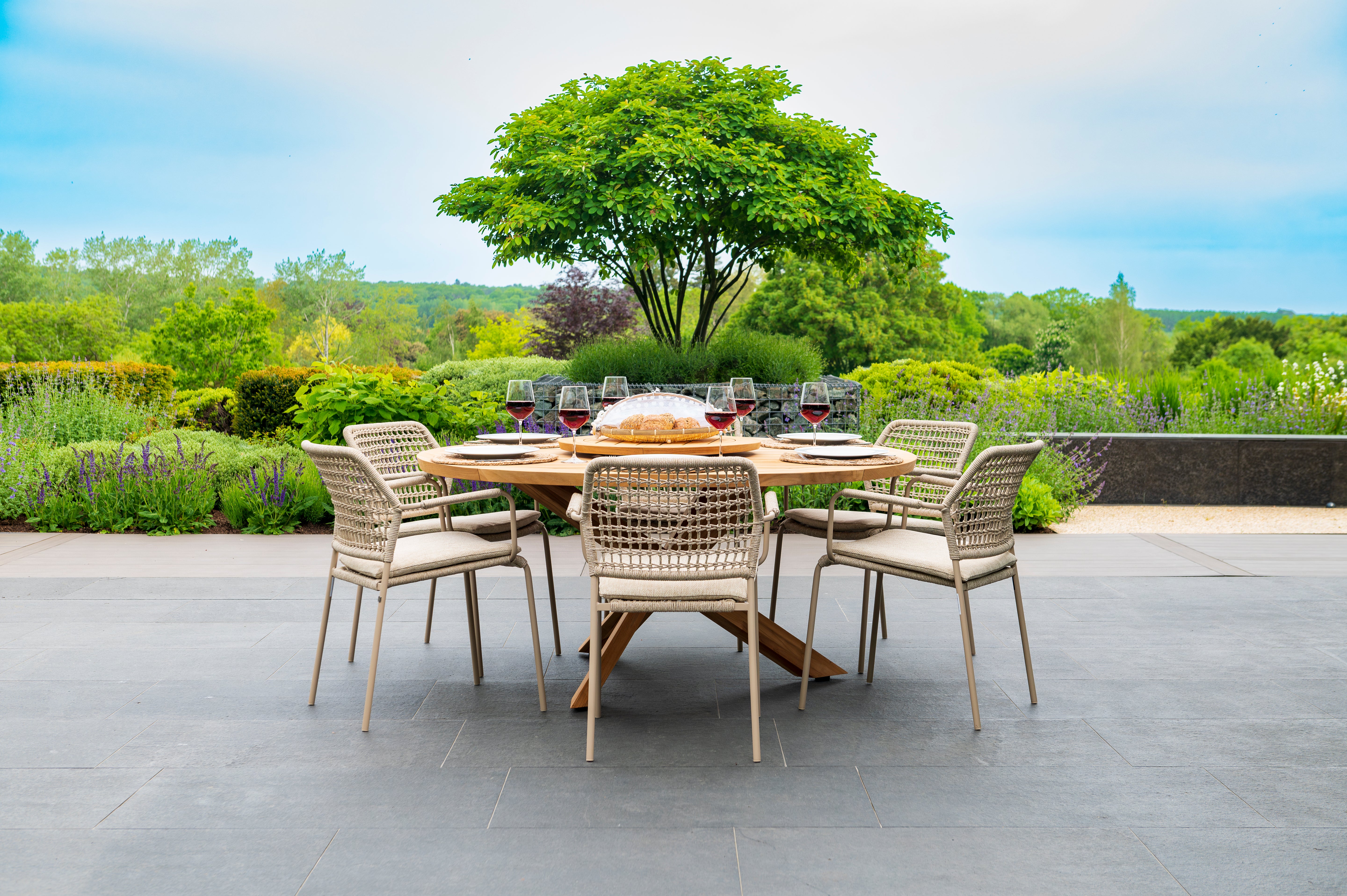 4 Seasons Outdoor Barista 6 Seat Dining Set With Prado 160cm Table And Lazy Susan