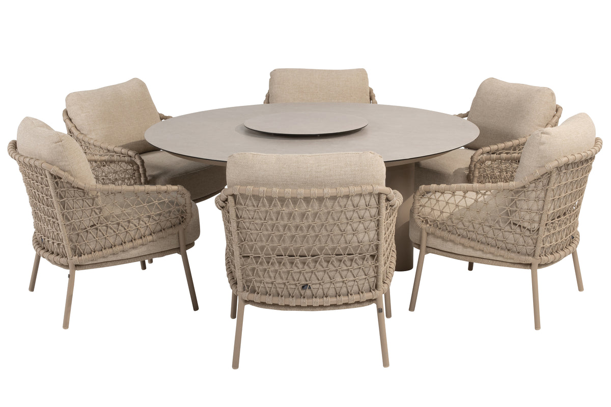 4 Seasons Outdoor Sardinia 6 Seat with Donato 160cm Round Ceramic Low Dining Table & Lazy Susan