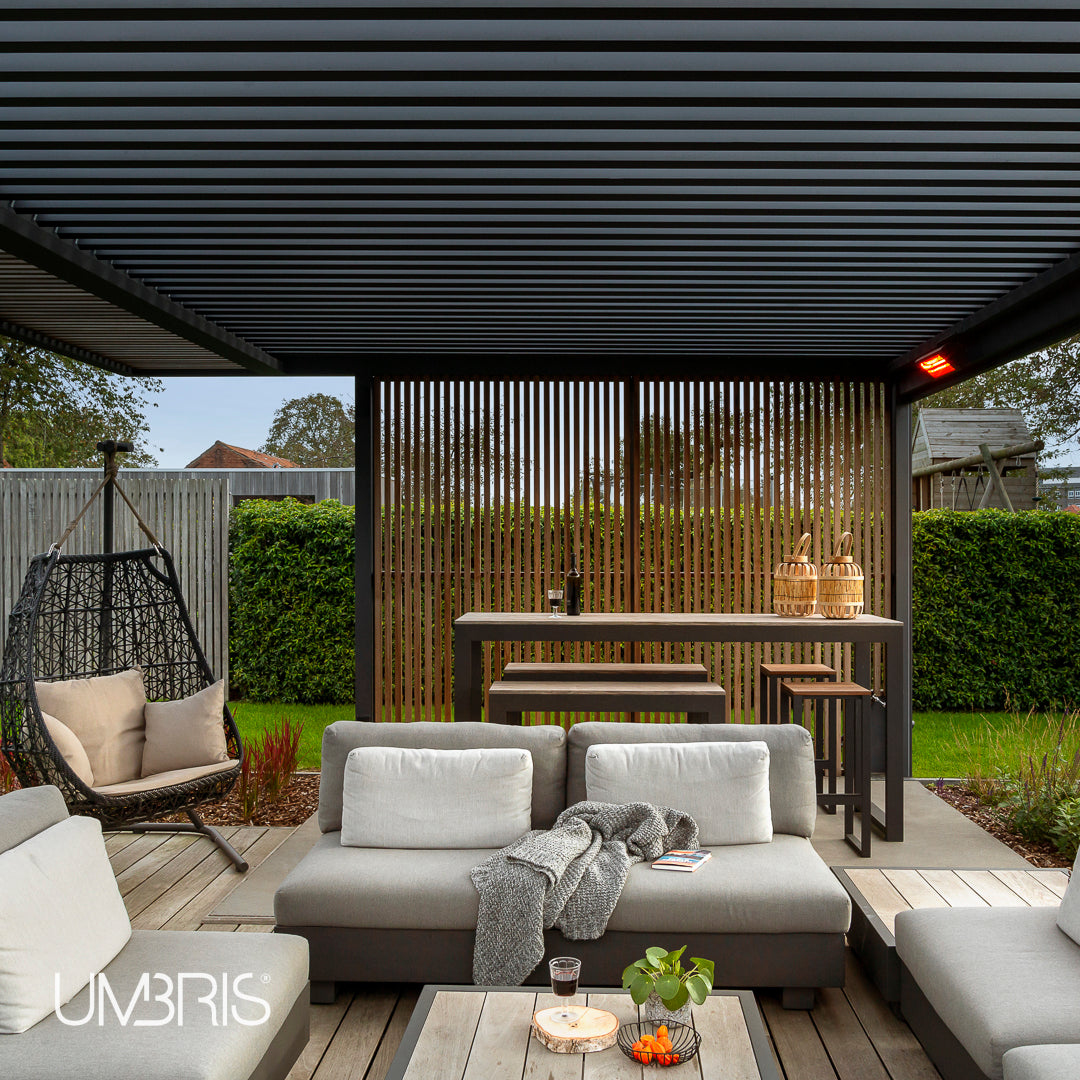 Umbris Freestanding Aluminium Pergola with Decorative Wood Extension