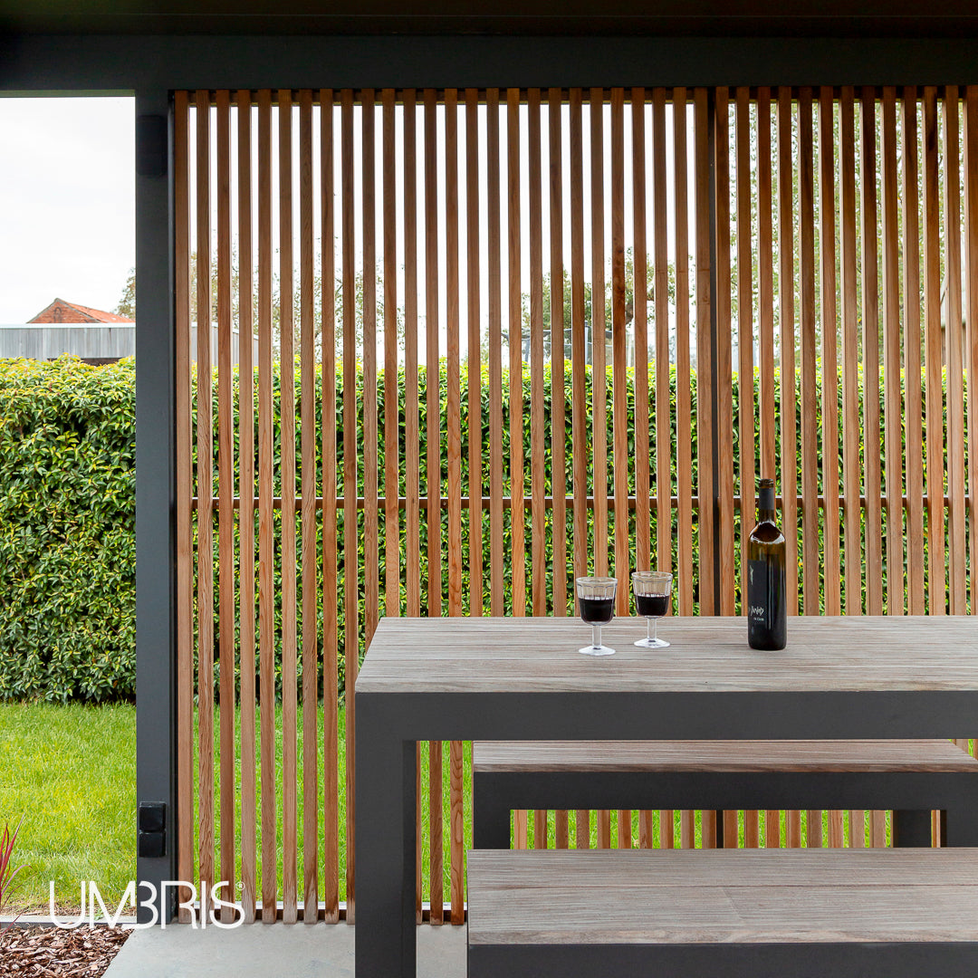 Umbris Freestanding Aluminium Pergola with Decorative Wood Extension