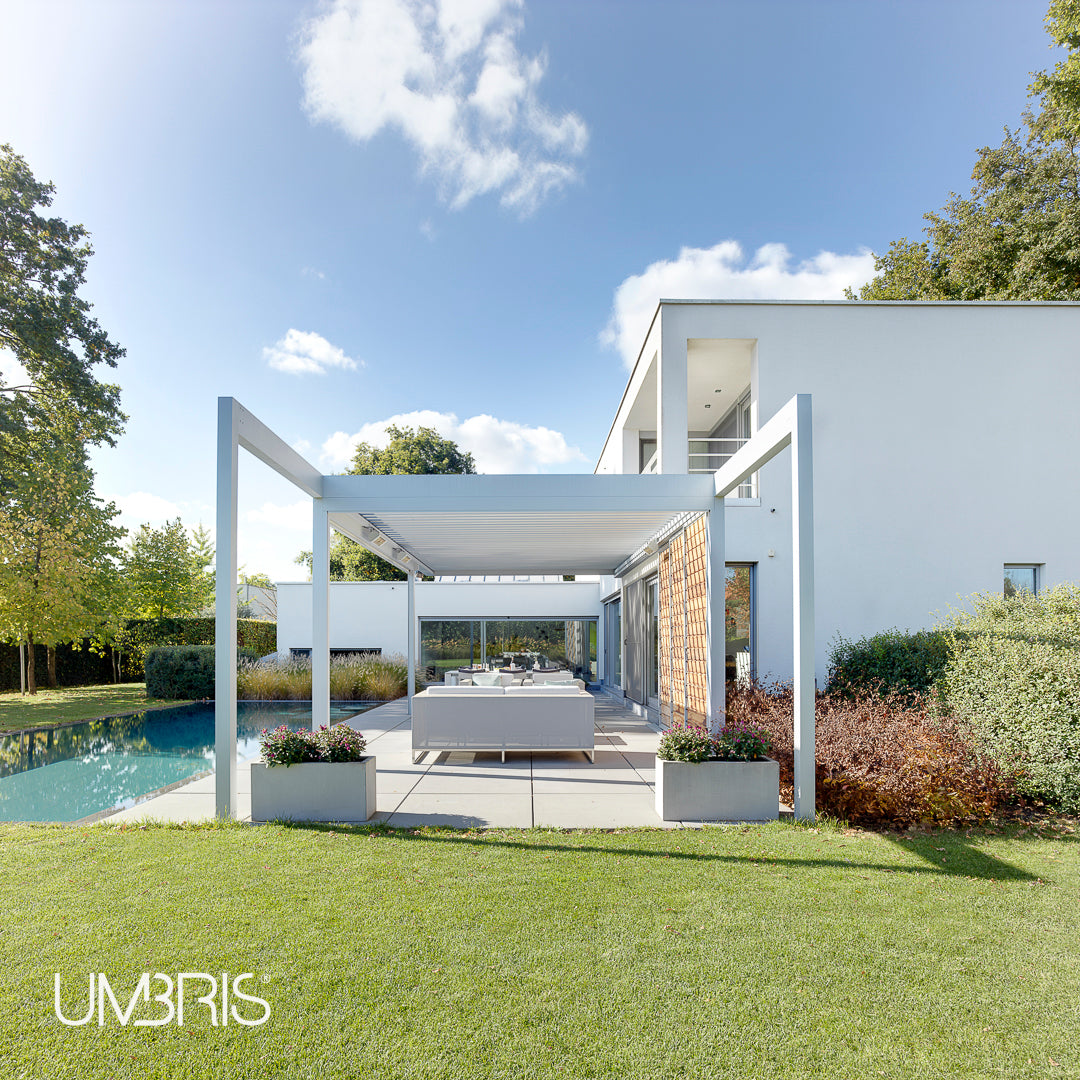 Umbris Modern All-White Umbris Pool Side Project