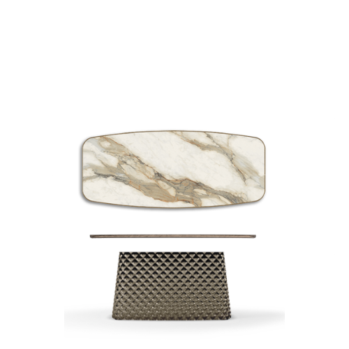 240x120x75h Barrel Shaped_Matt Borghini Calacatta_Mirrored Quilted Bronze Curved Glass_Brushed Bronze