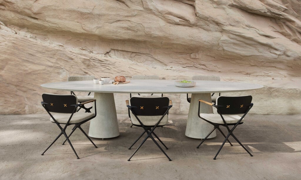 Conix Table 300x120 Cm High Lounge Legs Concrete Cement Grey - Table Top Ceramic White