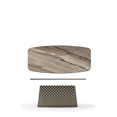 300x128x75h Barrel Shaped_Darwin_Mirrored Quilted Bronze Curved Glass_Brushed Grey