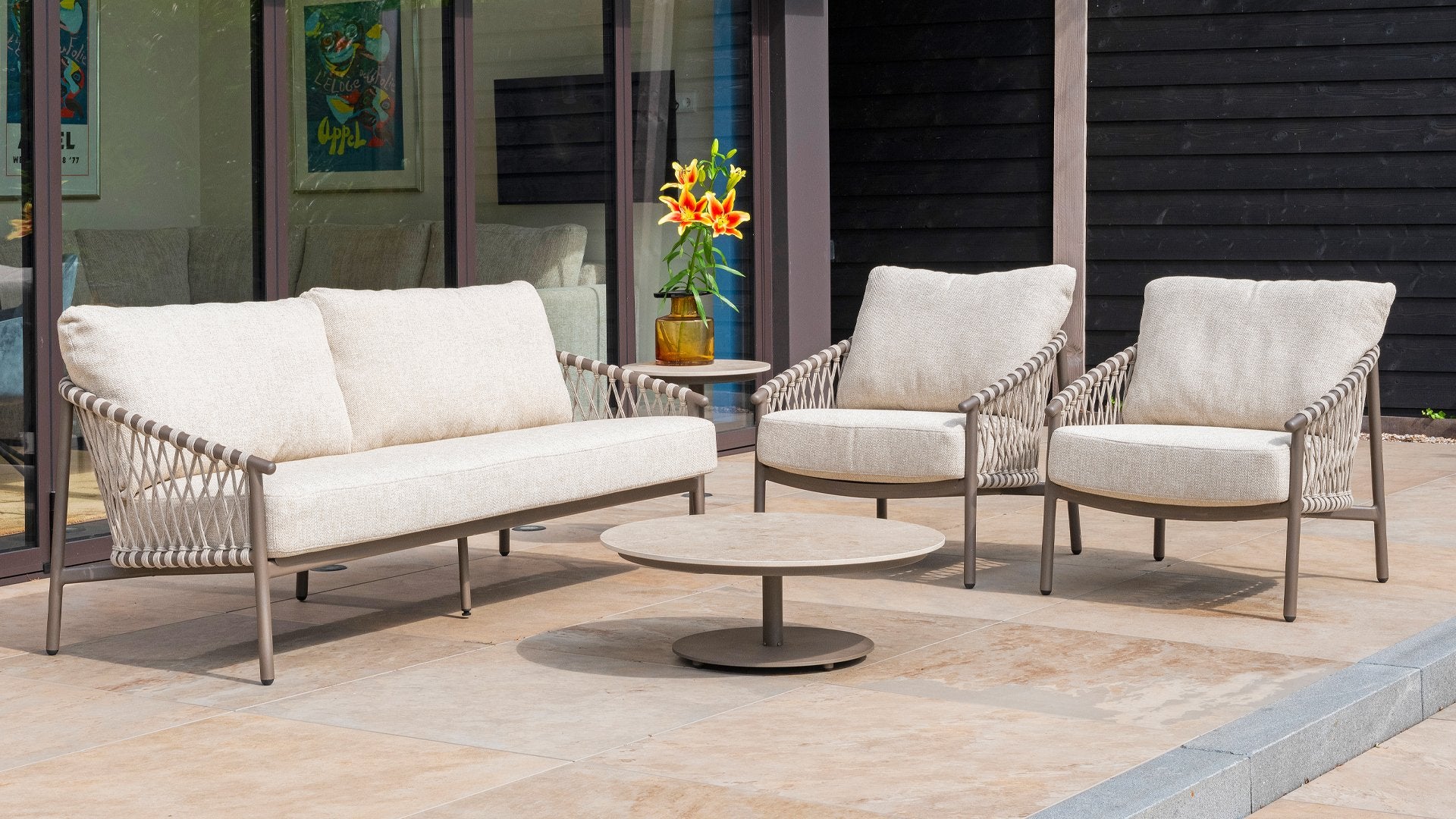 4 Seasons Outdoor Allora 5 Seat Lounge Set with Zucca 90cm Teak Coffee Table