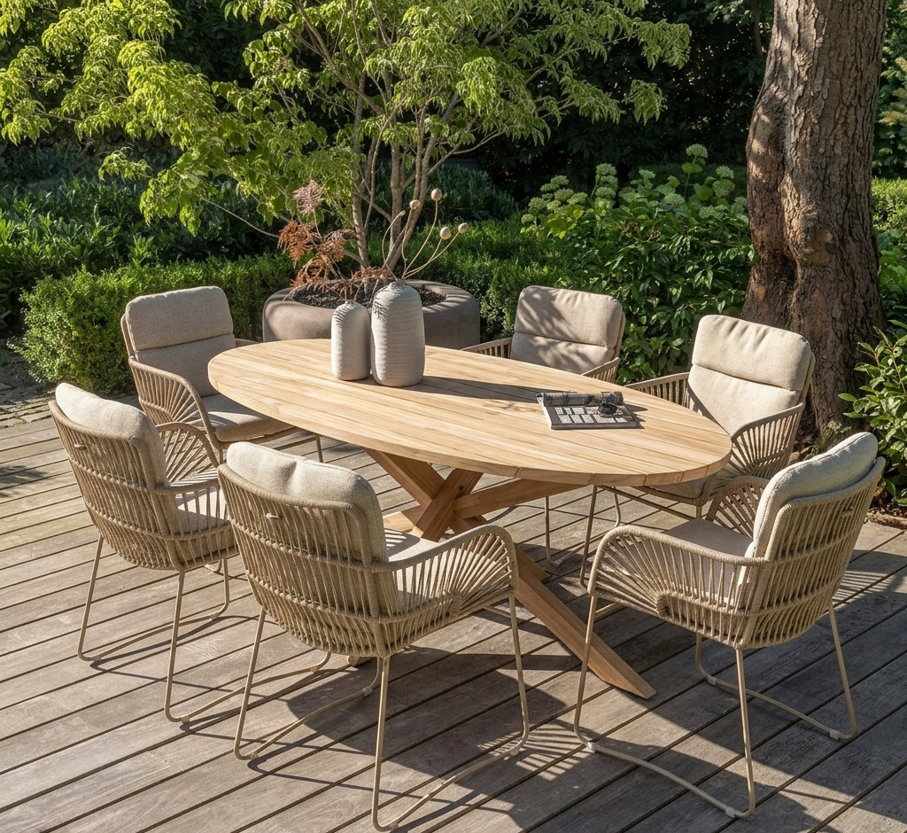 4 Season Outdoor Dining Set Prado Ellipse dining table And 6 Murcia Dining Chairs