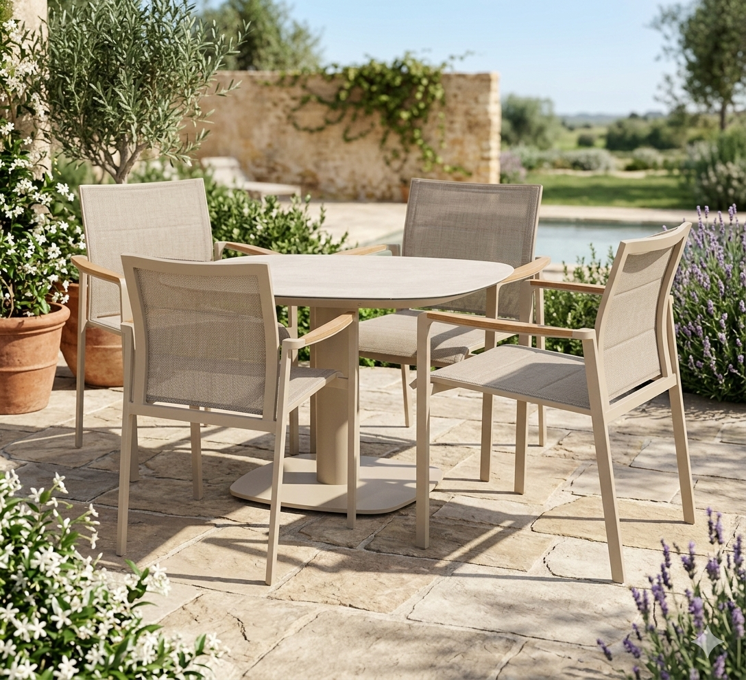 4 Seasons Outdoor Cortina 4 Seat with Manolo 75cm Ceramic Dining Table